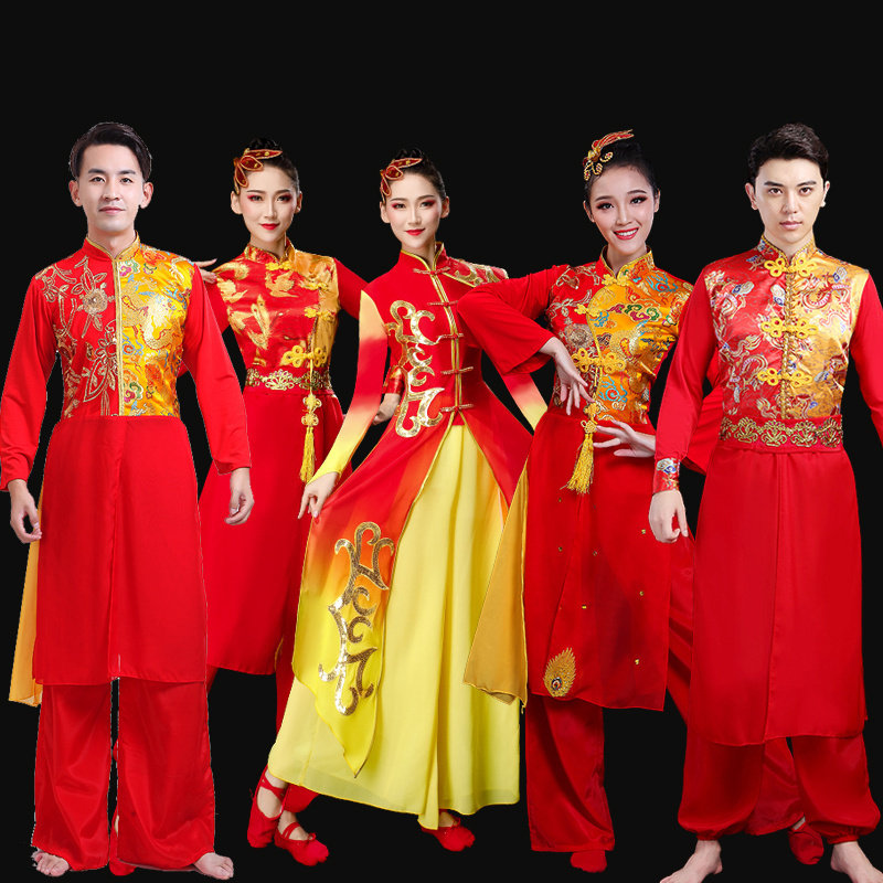 高档成人打鼓舞腰鼓服装女中国民族风古典红色喜庆中老年广场表演
