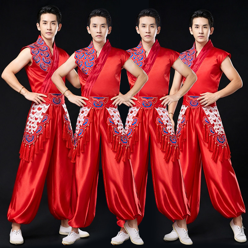 高档新款打鼓服装男女中老年腰鼓队秧歌服成人现代中国风开场舞演