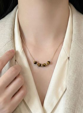 美拉德虎眼石吊坠项链女高级感