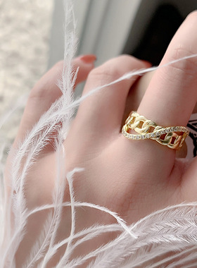 微镶锆石交叉开口可调节性感戒指