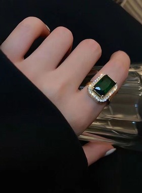 复古轻奢小众设计几何方形戒指