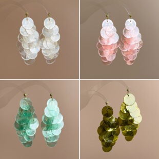 海边度假风薄荷绿贝壳流苏耳环夸张高级感轻奢耳钉清冷感气质耳饰