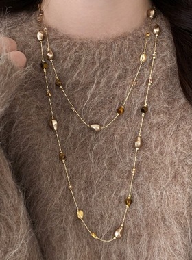 不规则珍珠美拉德虎眼石项链