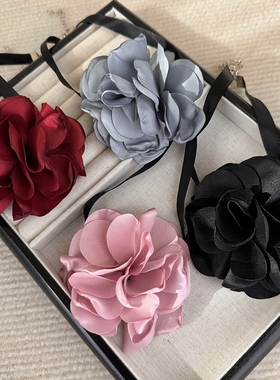 欧美风跨境时尚夸张花朵choker颈链小众复古气质缎面玫瑰花项链女