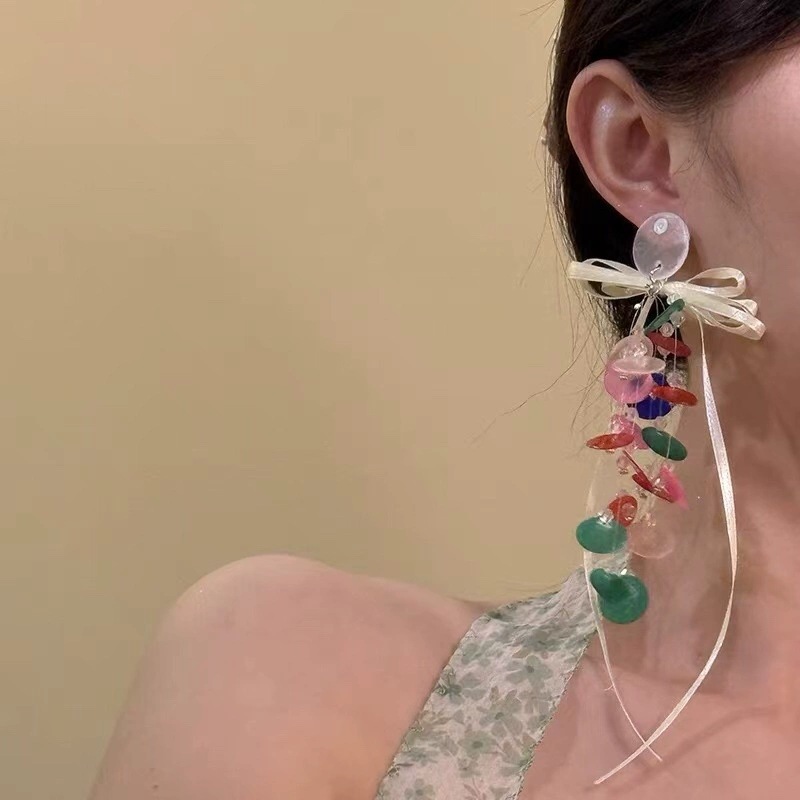 多巴胺彩色圆片贝壳蝴蝶结耳环