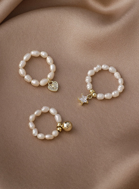 时尚个性风小众设计弹力珍珠戒指