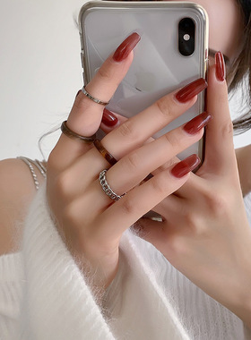 日韩时尚个性亚克力戒指女网红简约百搭四件套链条食指戒气质指环