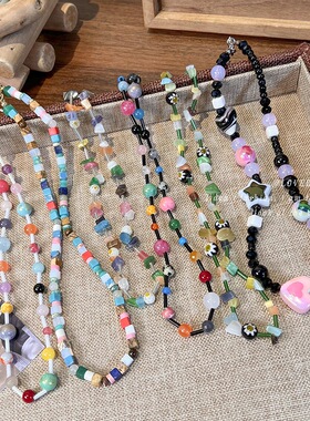 多巴胺女孩琉璃串珠项链复古ins彩色手工锁骨链小众饰品抖快同款