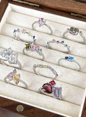 2023年新款彩色锆石百搭戒指女ins小众设计食指戒简约网红指环