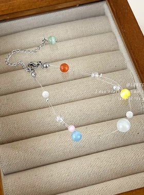 夏日韩版ins森系猫眼石彩色串珠手链女小清新简约小众设计感手饰