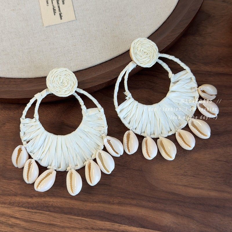 波西米亚风贝壳拉菲草耳环夏季海边度假风夸张耳钉小众设计感耳饰,饰品/流行首饰/时尚饰品新,发饰,淘宝优惠券,粉丝福利购,淘宝优惠卷