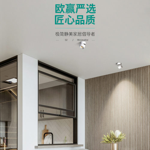 明装射灯天花灯免开孔家用店铺角度商用cob可调小吸顶筒灯三色