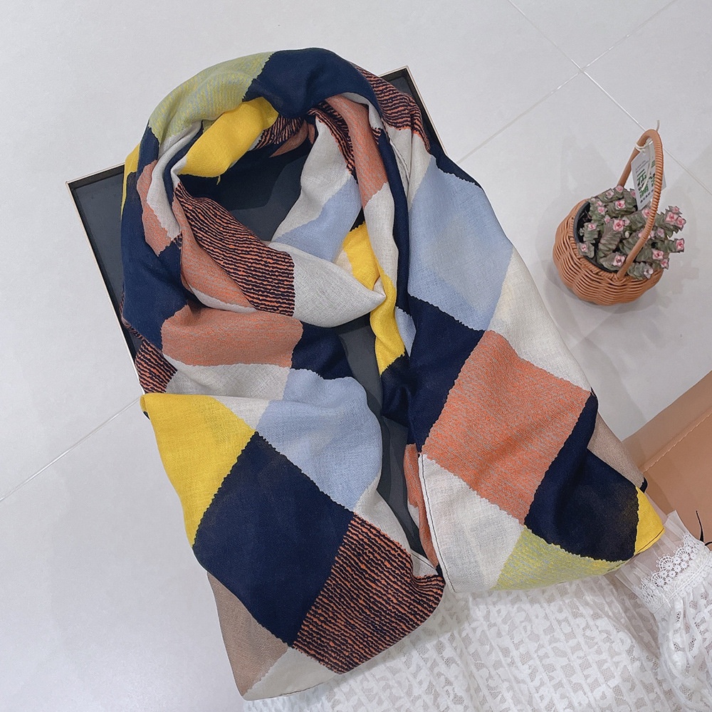 2023新款格子印花棉麻围巾女长款时尚减龄高档披肩四季款180*90cm
