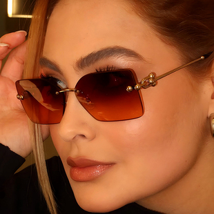 Rimless Sunglasses 无框切边太阳镜女Y2K墨镜方圆脸显瘦太阳眼镜