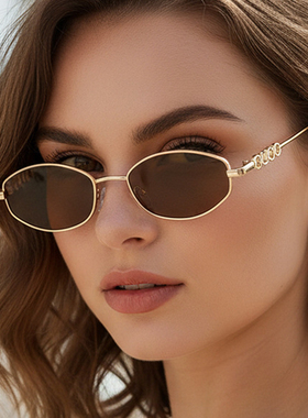 欧美椭圆金属太阳眼镜女复古墨镜