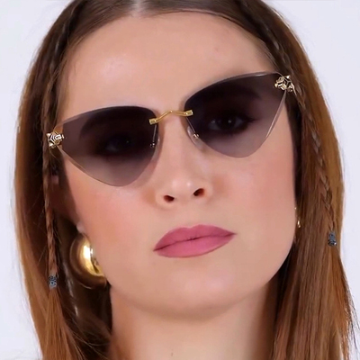 无框太阳镜金属遮阳女猫眼欧美