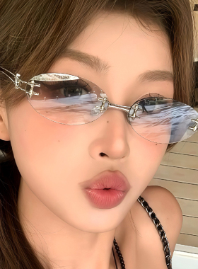 椭圆无框太阳眼镜女Y2K金属墨镜