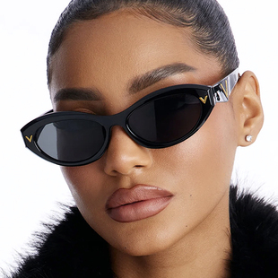 Oval sunglasses V字小框太阳镜女个性椭圆墨镜欧美复古太阳眼镜