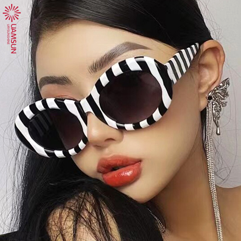 2023 Ellipse Hip hop Sunglasses Women 斑马纹墨镜椭圆形太阳镜