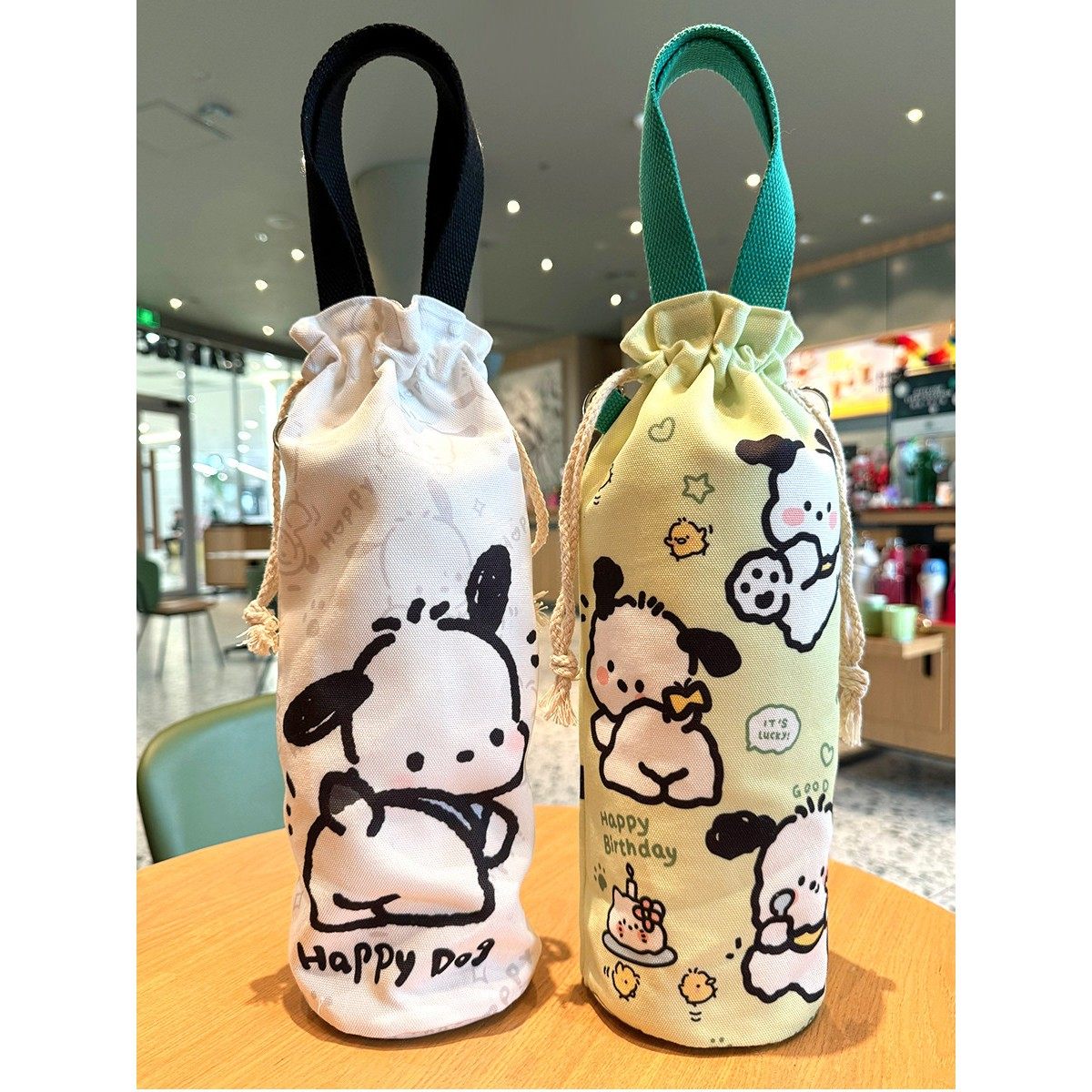 束口袋大号水壶杯套帆布袋手提保温杯袋子斜挎背带水杯收纳可爱萌