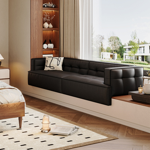 玛度定制飘窗沙发2025新品纳帕皮中古风极简飘窗升级改造榻榻米