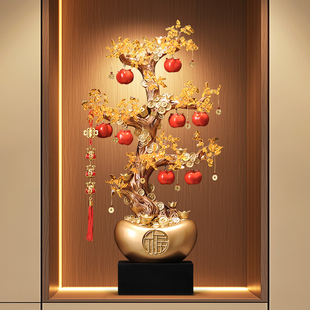 客厅玄关金元 饰品开业乔迁 宝柿柿如意黄水晶发财树摆件落地大型装