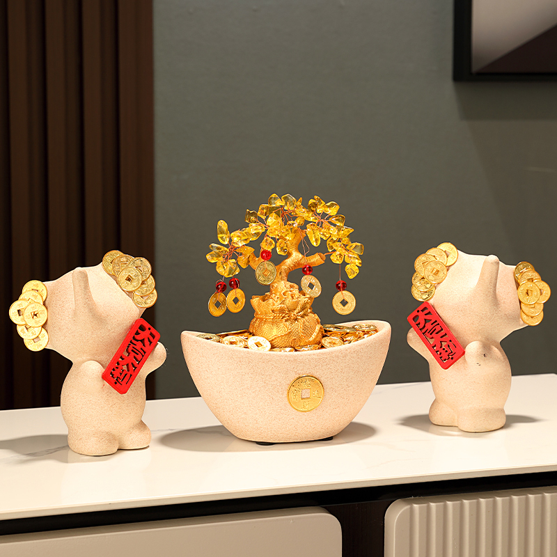 招财元宝发财象摆件轻奢高档结婚开业礼物客厅玄关酒柜卧室装饰品