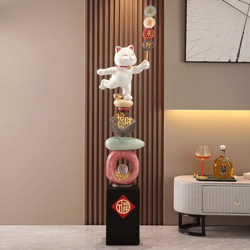 招财福猫大型落地摆件高级前台开业八方来财客厅旺宅办公室装饰品