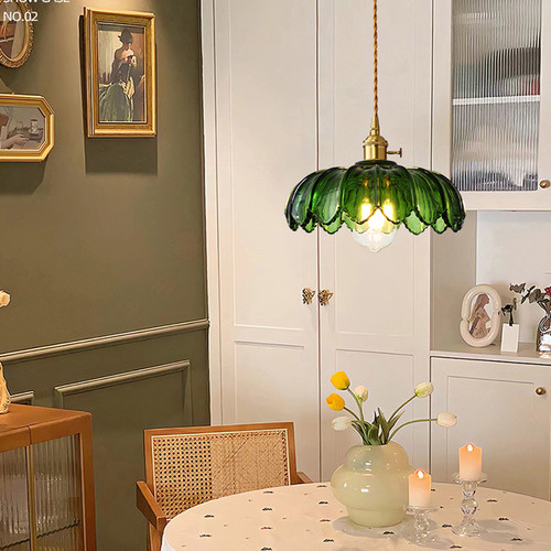 全铜绿色玻璃吊灯美式餐厅床头
