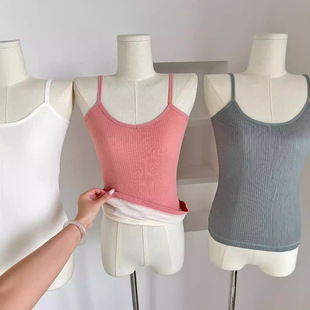 秋冬新款加绒背心仙仙双层保暖吊带打底背心可外穿不带胸垫
