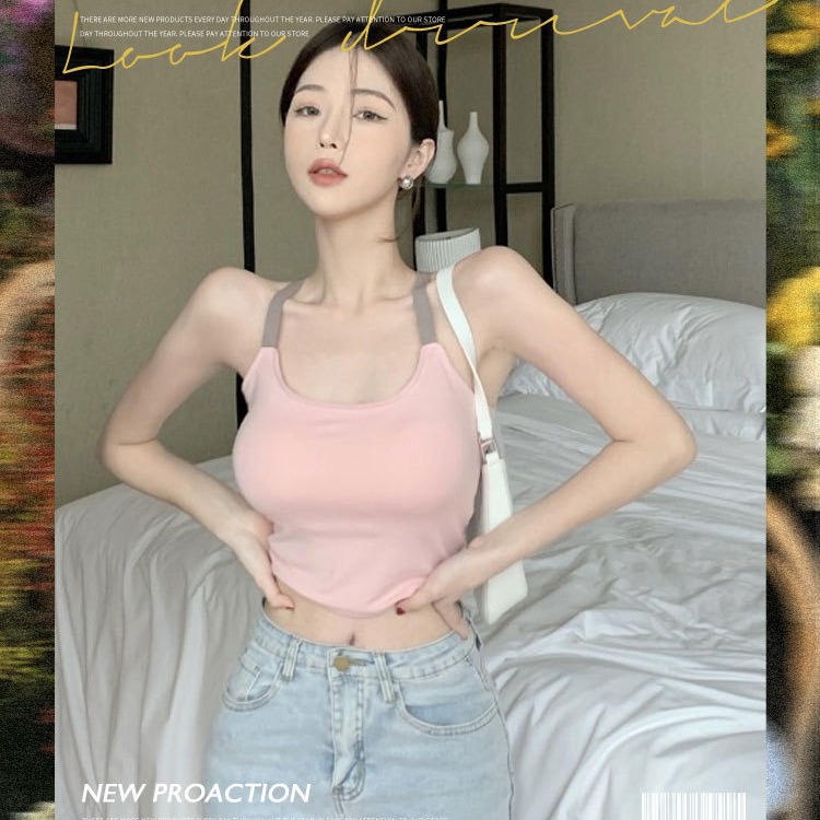 新款辣妹吊带背心女带胸垫聚拢