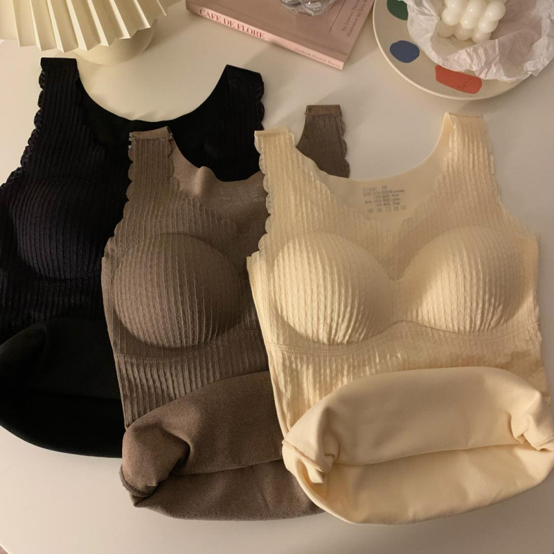 泡芙德绒加厚保暖背心女带胸垫内搭秋冬加绒吊带修身打底发热内衣