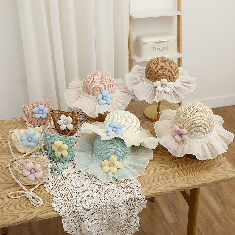 夏天亲子女孩草帽夏季女宝大檐遮阳出游沙滩防晒公主渔夫小女孩