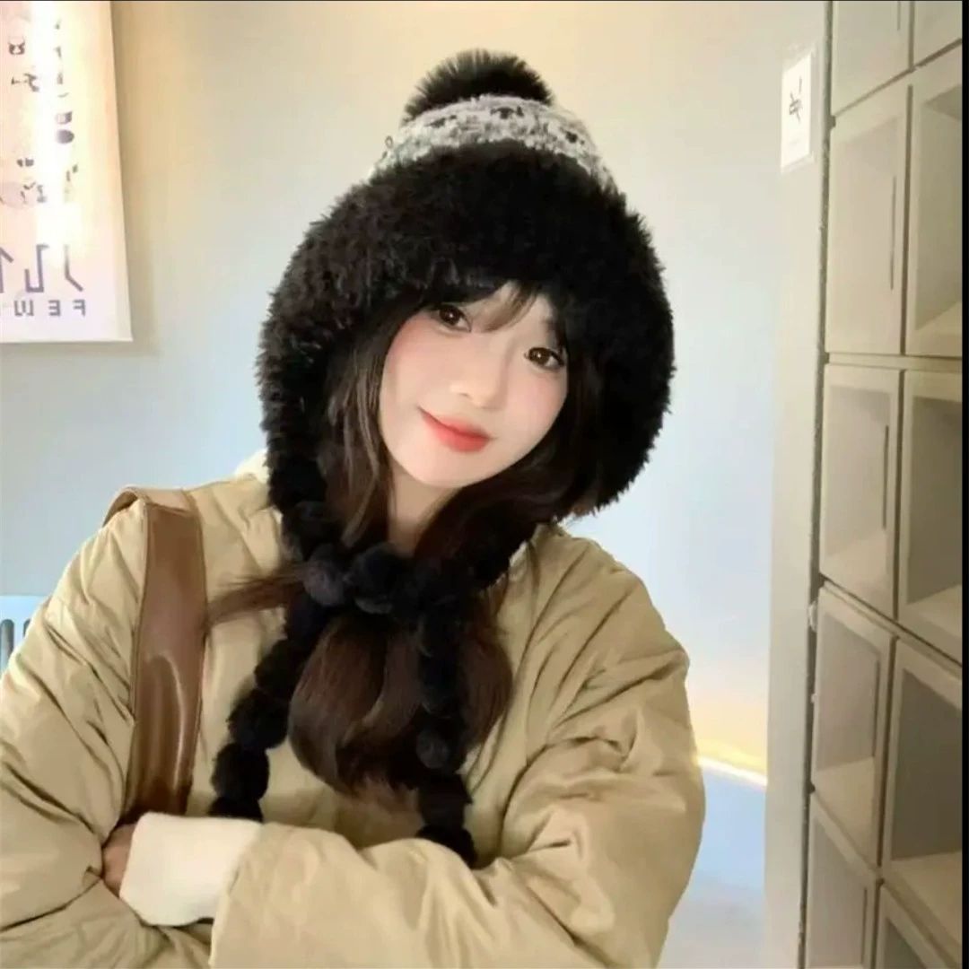 费尔岛毛绒加厚帽子女防寒保暖帽