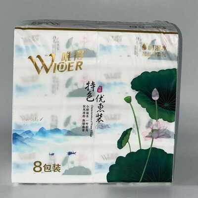 唯得水乡特色荷花8包装抽纸370张加厚5层可湿水家用餐巾纸优惠装