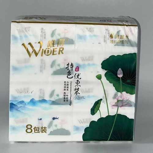 唯得水乡特色荷花8包装抽纸370张加厚5层可湿水家用餐巾纸优惠装