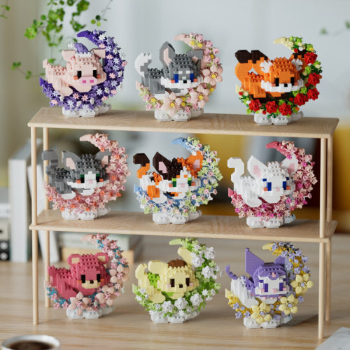 兼容乐高花前月下卡通月亮熊猫k喵大耳狗益智拼装积木玩具批