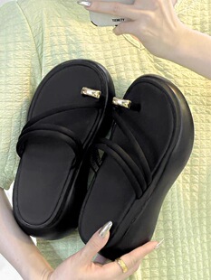 拖女外穿增高夹脚凉拖沙滩海边罗马套趾拖鞋 厚底凉鞋 气质 时尚