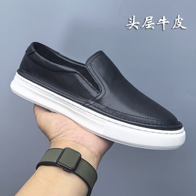 头层软牛皮乐福鞋春夏款单层真皮一脚蹬男鞋简约风软底软面小板鞋