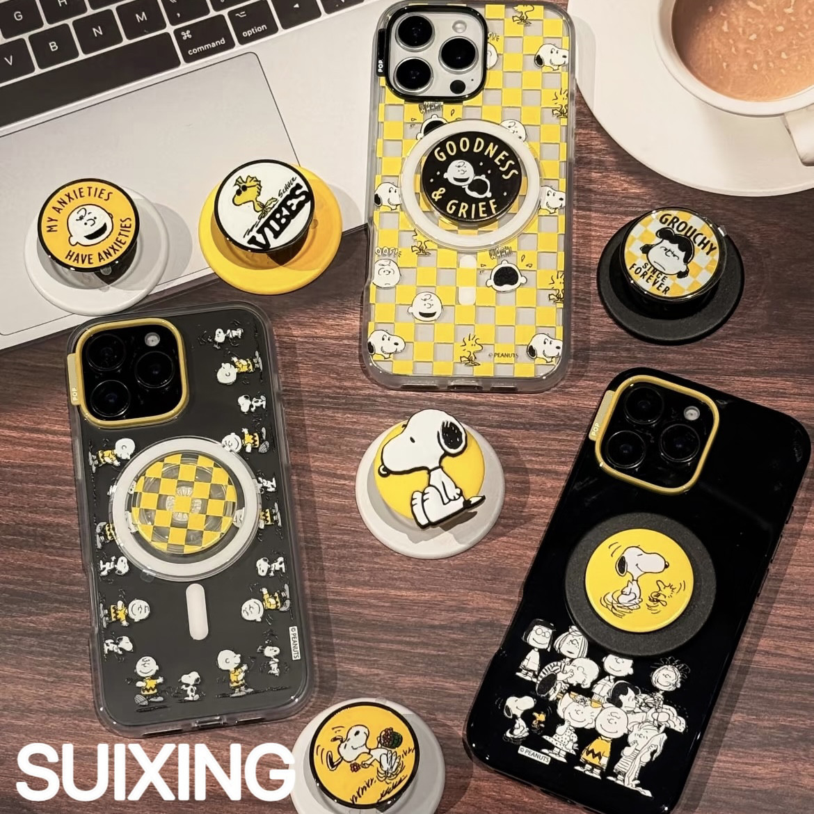 Suixing 史努比Snoopy泡泡骚黑黄格强磁吸手机壳 查理16promax轻薄透明15pro可爱卡通14磁吸支架1