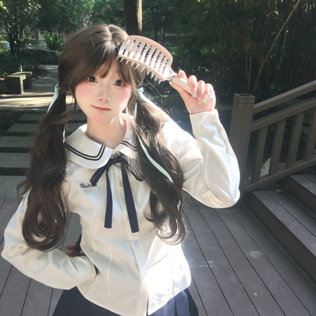 云汐/酱酱猫jk制服原创正版秋冬收腰长袖水手服白色刺绣套装