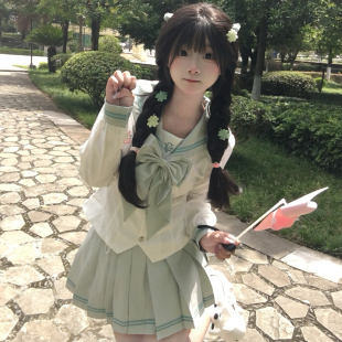 清鸢/酱酱猫jk制服原创正版秋冬收腰长袖水手服白色刺绣套装