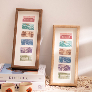 大好河山相框摆台桌面摆件钱币实木质感人民币收藏装饰六连礼物框