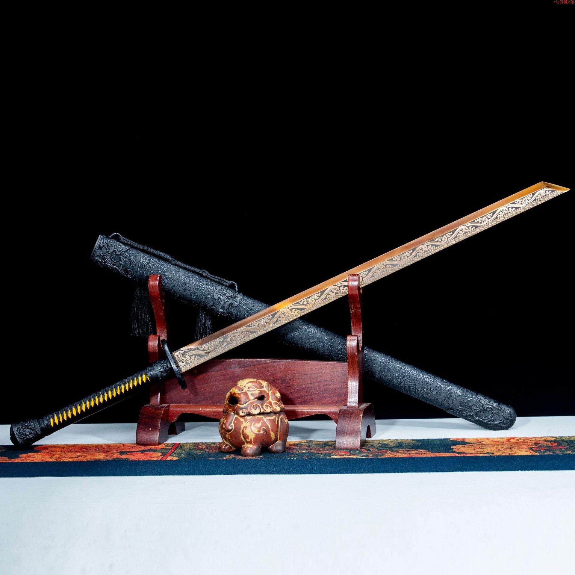 手工艺品刀剑高锰钢一体墨龙唐横刀锦衣卫佩刀影视防身冷兵器未开