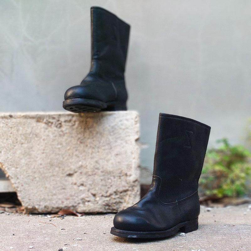 老式59式中筒冬皮靴头层牛皮中筒全真皮骑马靴防风高帮骑士靴男靴