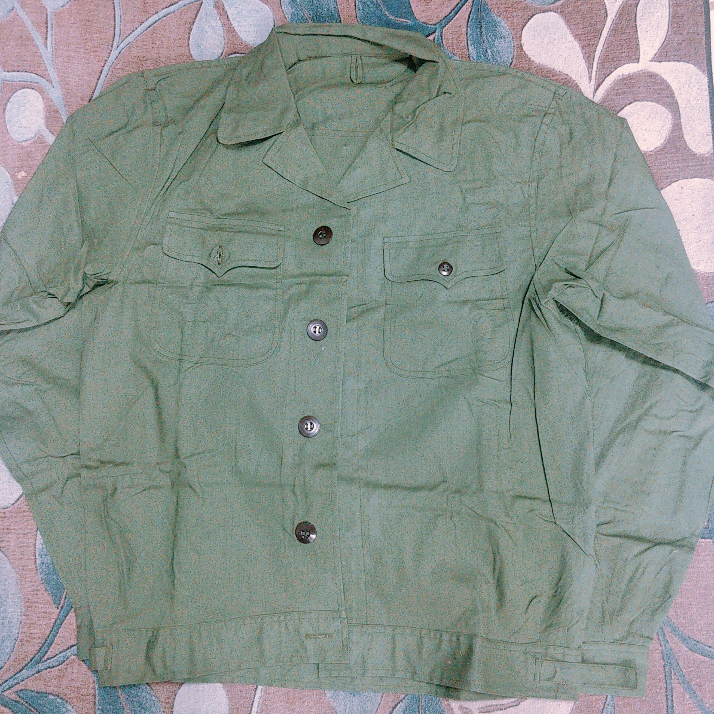 正品87夏工作服老式的确良上衣男春秋长袖工装夹克军绿劳保服套装