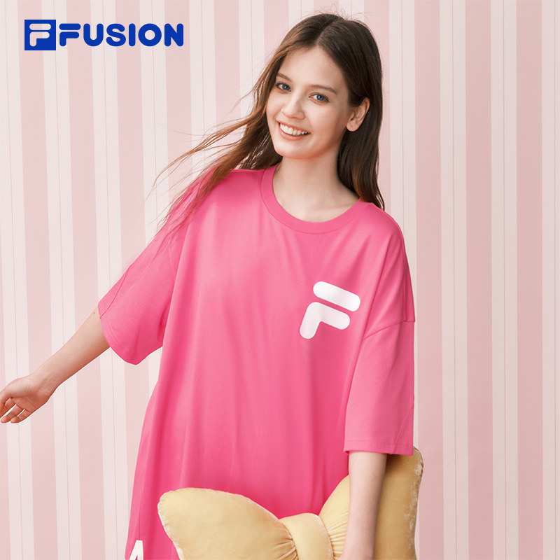 FILA FUSION斐乐潮牌情侣短袖女2026春季新款休闲百搭纯棉粉色T恤,运动服/休闲服装,运动T恤,淘宝优惠券,粉丝福利购,淘宝优惠卷