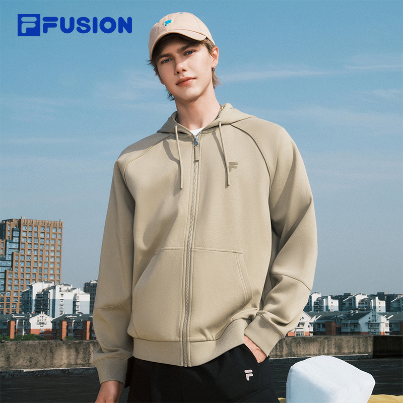 FILA FUSION斐乐潮牌男子针织连帽外套2025秋季新款休闲宽松上衣