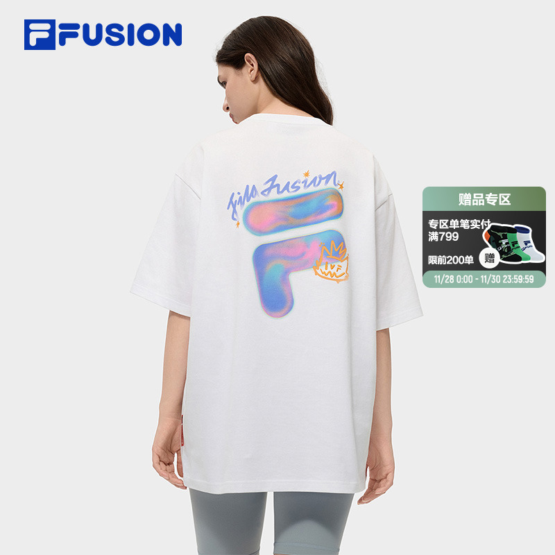 FILA FUSION斐乐潮牌情侣短袖t恤女2026春季新款百搭纯棉白色上衣
