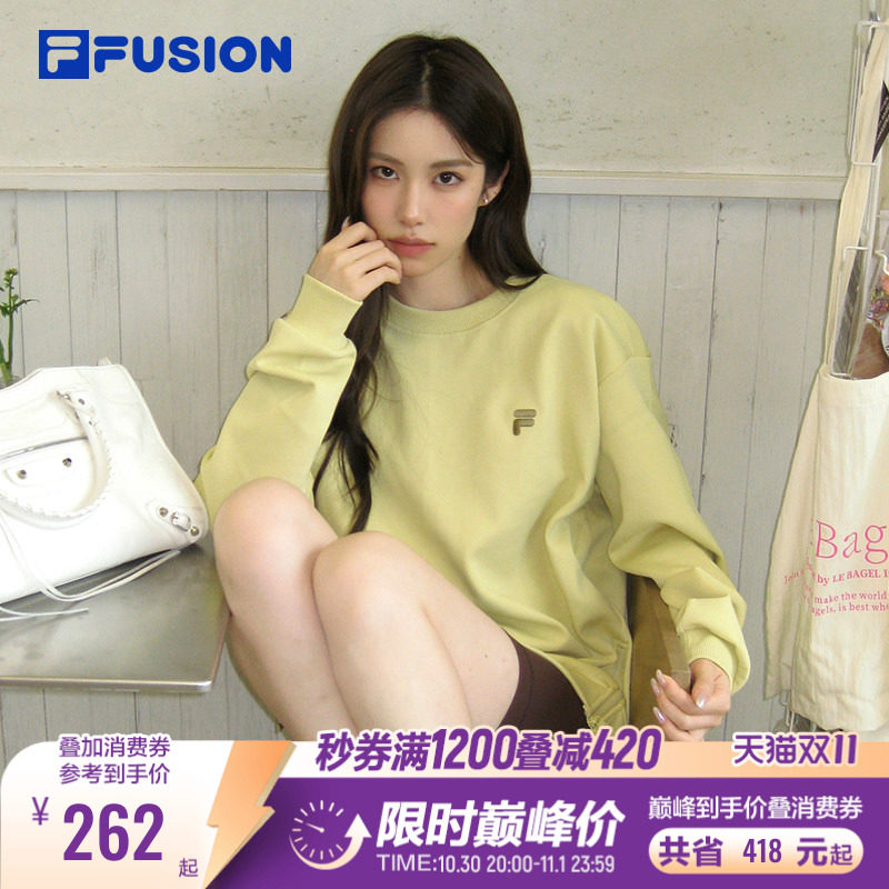 章昊同款FILA FUSION斐乐情侣卫衣女2026秋冬新款宽松加绒上衣男